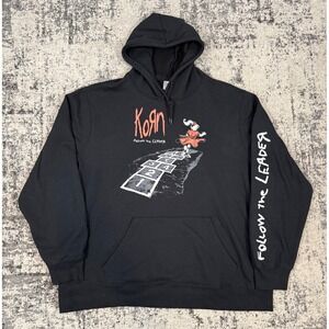 Korn Mens XXL Black Follow The Leader Hoodie Graphic Band Sweatshirt